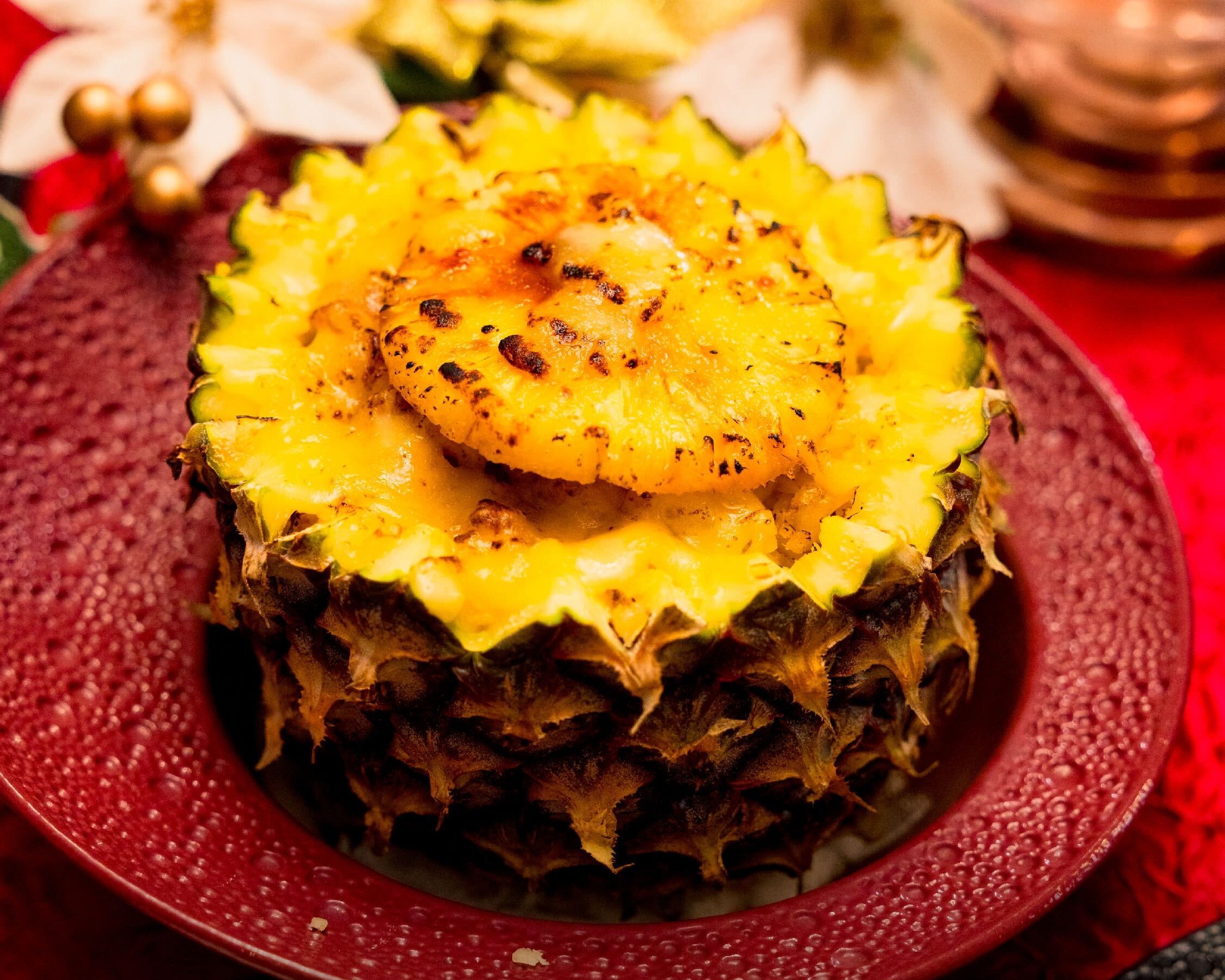 Baked Chicken & Cheese Rice in a Pineapple Boat