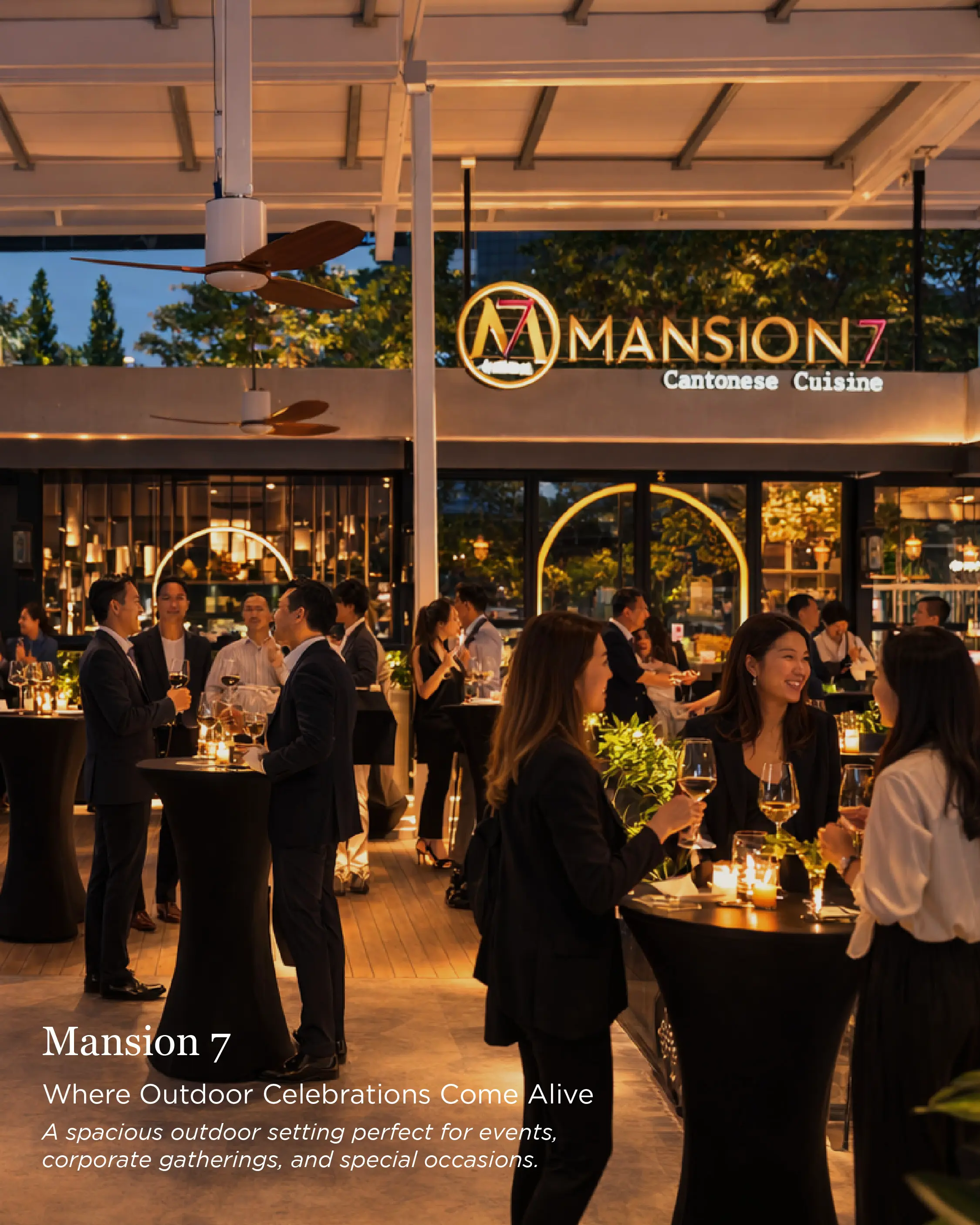 Layout for a full restaurant buyout accommodating 90 guests